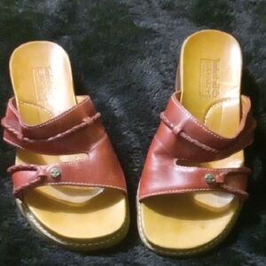 Timberland Brown Leather Sandals with Slide-On Design
